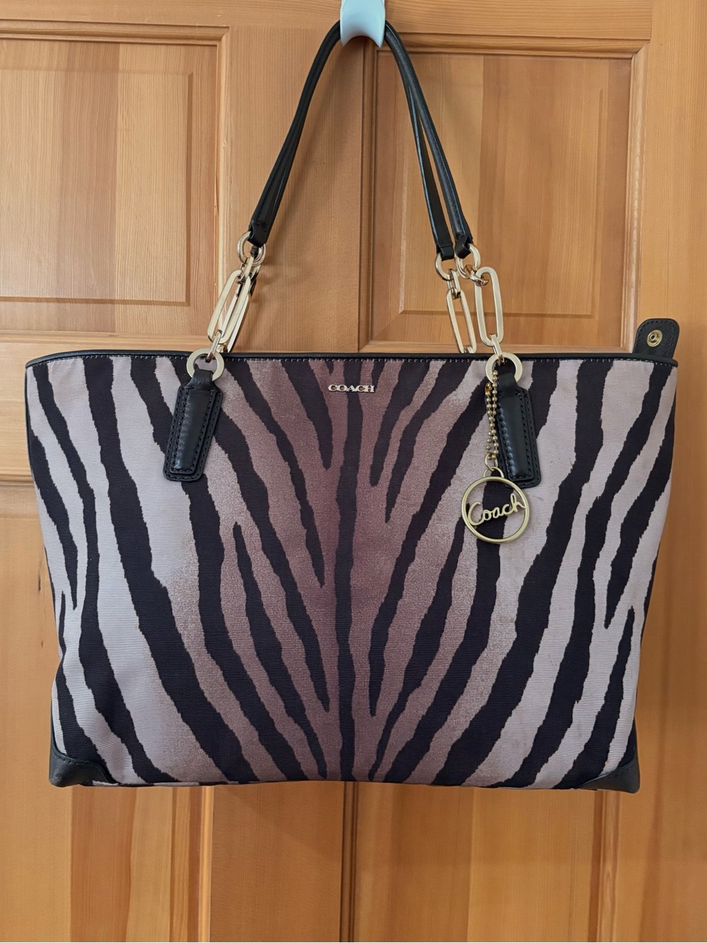 Coach Madison East West Zebra-Print Tote with Charm